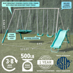 Sportspower Super Fun Metal Swing Set with Padded Saucer Swing & Lifetime Warranty on 5' Slide