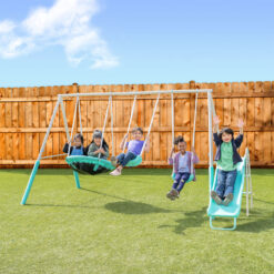 Sportspower Super Fun Metal Swing Set with Padded Saucer Swing & Lifetime Warranty on 5' Slide
