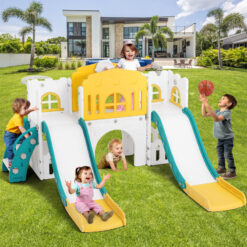 Joyldias 70.9'' W 9 In 1 Plastic Climber Toddler Slide, Toddler Playground With Double Slides,