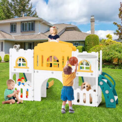 Joyldias 70.9'' W 9 In 1 Plastic Climber Toddler Slide, Toddler Playground With Double Slides,