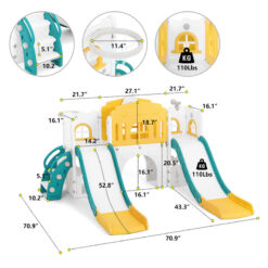 Joyldias 70.9'' W 9 In 1 Plastic Climber Toddler Slide, Toddler Playground With Double Slides,
