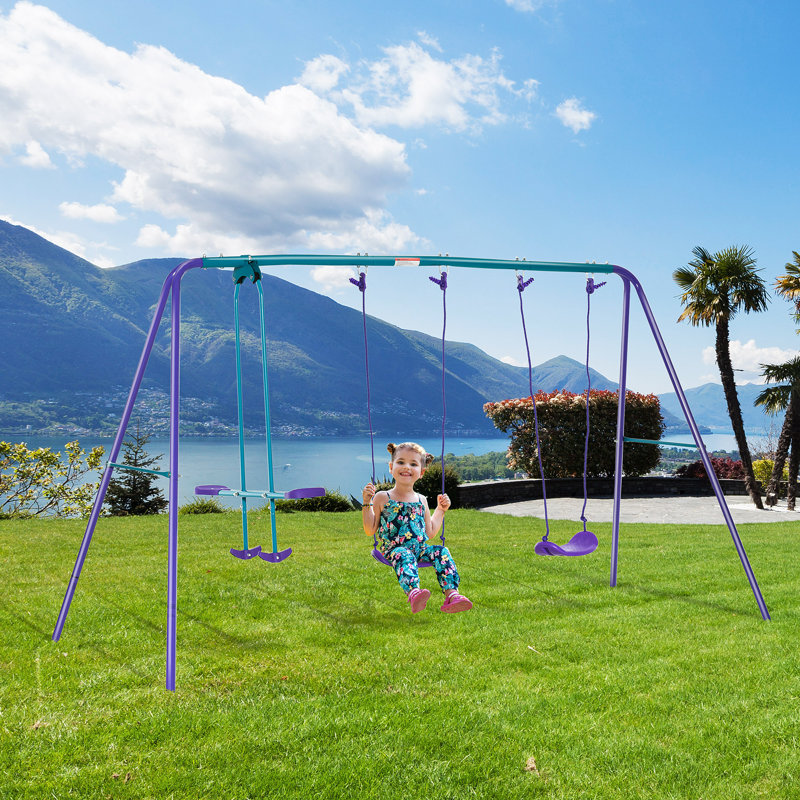 Outsunny Metal Swing Set with 2 Swing(s)