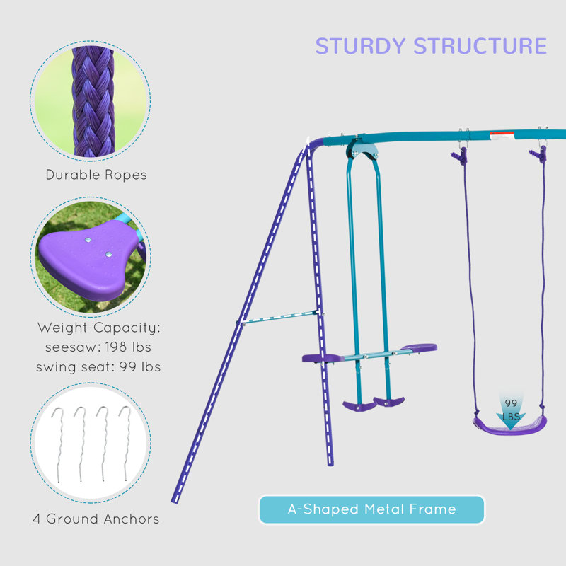 Outsunny Metal Swing Set with 2 Swing(s)