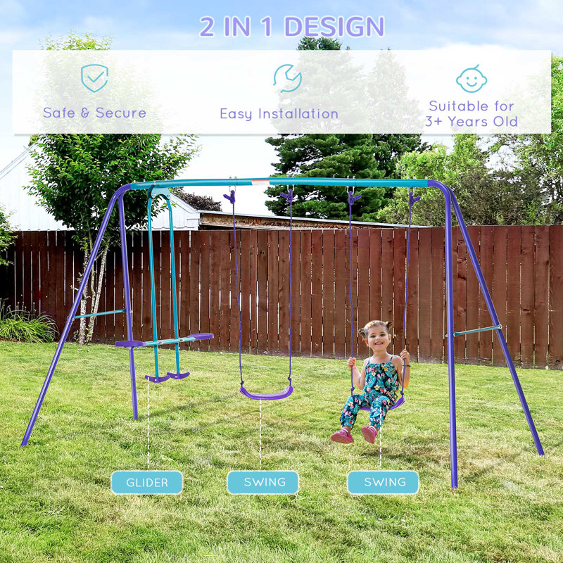 Outsunny Metal Swing Set with 2 Swing(s)
