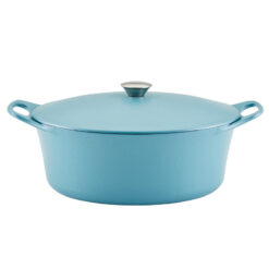 Rachael Ray NITRO Cast Iron Dutch Oven / Casserole Pan, Induction-suitable, 6.5 Quart, Agave Blue