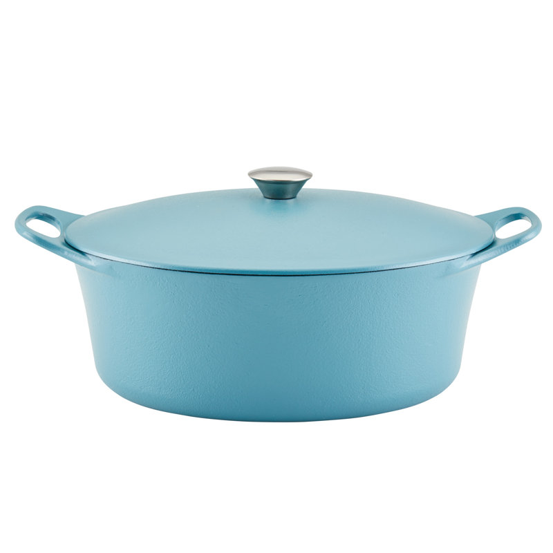 Rachael Ray NITRO Cast Iron Dutch Oven / Casserole Pan, Induction-suitable, 6.5 Quart, Agave Blue