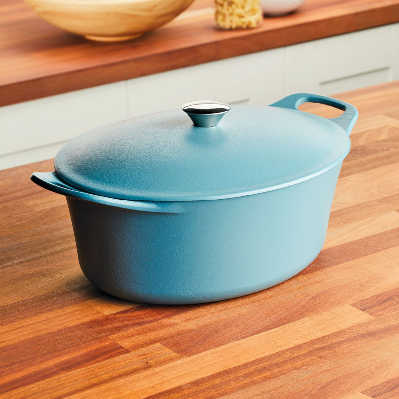 Rachael Ray NITRO Cast Iron Dutch Oven / Casserole Pan, Induction-suitable, 6.5 Quart, Agave Blue