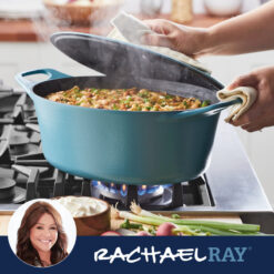 Rachael Ray NITRO Cast Iron Dutch Oven / Casserole Pan, Induction-suitable, 6.5 Quart, Agave Blue