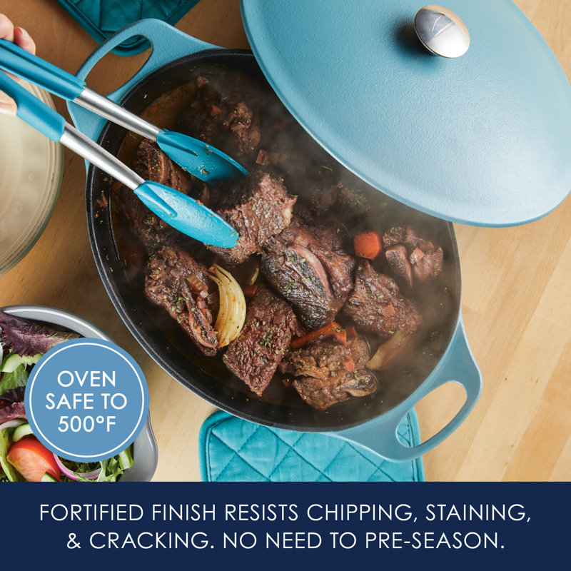 Rachael Ray NITRO Cast Iron Dutch Oven / Casserole Pan, Induction-suitable, 6.5 Quart, Agave Blue