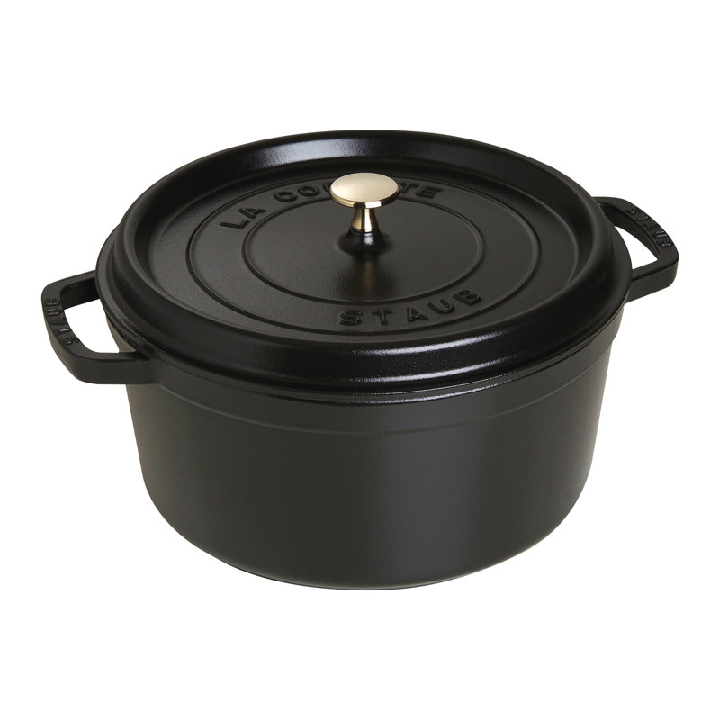 La Cocotte Cast Iron Round Cocotte, 7 quarts, Black