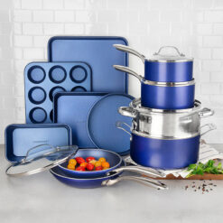 Granitestone Blue 20 Piece Aluminum Non Stick Cookware & Bakeware Set with Ultra Nonstick Surface, Oven & Dishwasher Safe