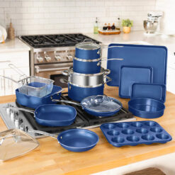 Granitestone Blue 20 Piece Aluminum Non Stick Cookware & Bakeware Set with Ultra Nonstick Surface, Oven & Dishwasher Safe