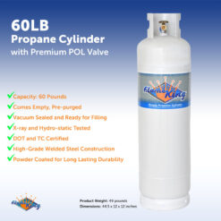Flame King 60LB POL Steel Propane Tank LP Refillable Cylinder for RVs and Lunch Trucks, White