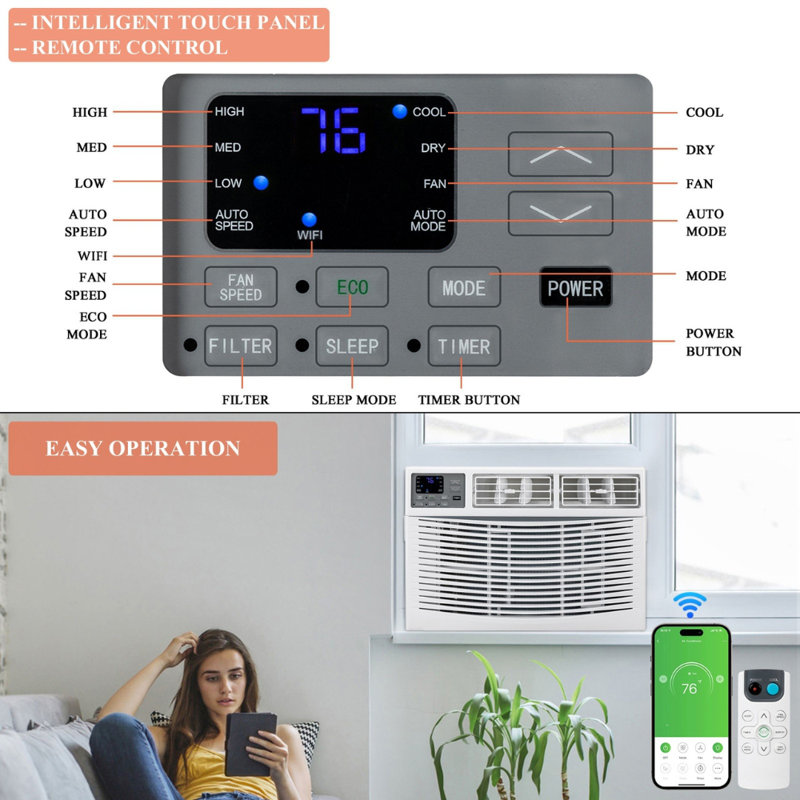 Winado 10000 BTU Wi-Fi Connected Window Air Conditioner for 350 Square Feet with Remote Included