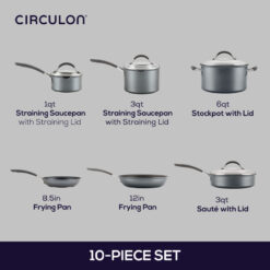 Circulon ScratchDefense with ScratchDefense Nonstick Induction Pots and Pans Cookware Set, 10 Piece, Graphite