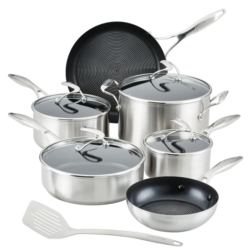 Circulon Stainless Steel Induction Cookware Set with SteelShield Hybrid Stainless and Nonstick Technology, 11 piece