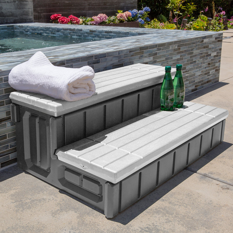 XtremepowerUS Spa Step with Storage Compartment and Slip-Resistant Treads