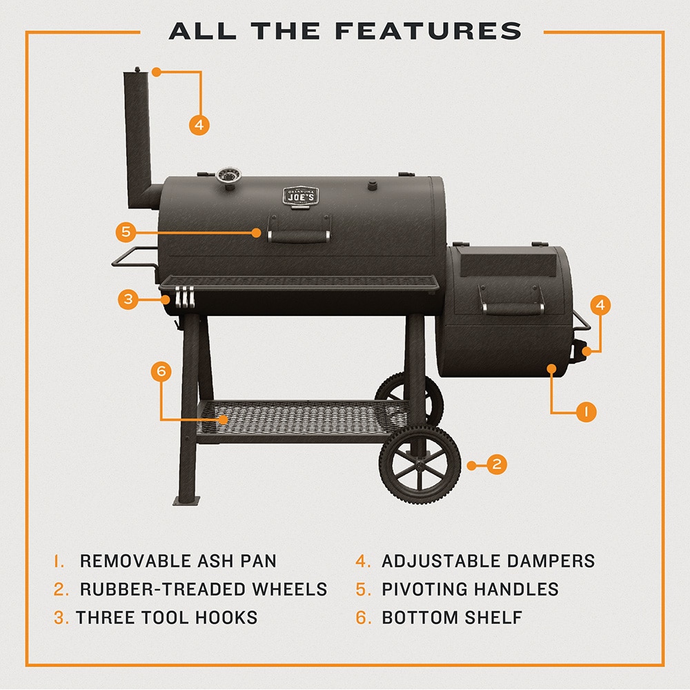 Oklahoma Joe's Highland 879-Sq. in Black Horizontal Charcoal Smoker