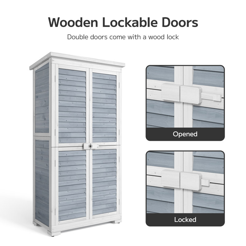 Aiho 63-Inch High Solid Wood Vertical Storage Shed, Gray