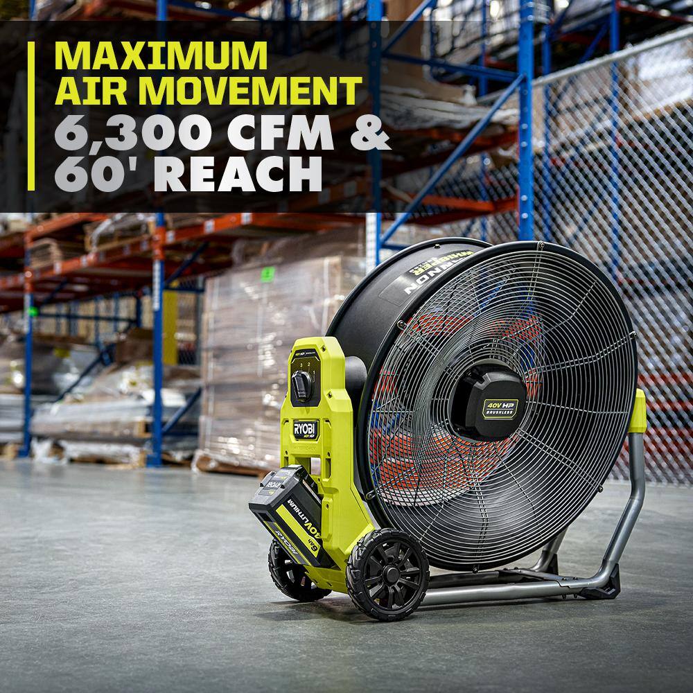 RYOBI 40V HP Brushless Cordless Hybrid WHISPER SERIES 20 in. Air Cannon Fan (Tool Only) RY40HF01B