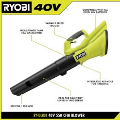 RYOBI 40V 120 MPH 550 CFM Cordless Battery Blower and Lawn and leaf bag with 4.0 Ah Battery and Charger RY40LB01K-AC04313