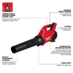 Milwaukee M18 FUEL 120 MPH 500 CFM 18V Lithium-Ion Brushless Cordless Handheld Blower with Gutter Attachment 3017-20-49-16-2790