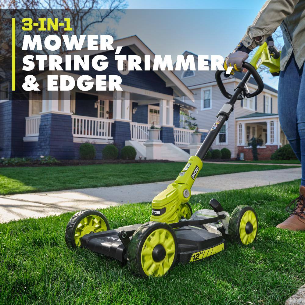 RYOBI ONE+ 18V 12 in. Cordless Battery 3-in-1 Mower, String Trimmer, and Edger (Tool Only) P20016BTL