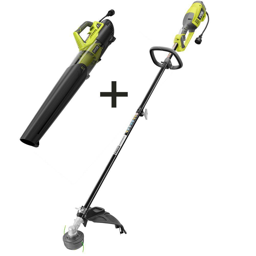 RYOBI 18 in. 10 Amp Electric Corded String Trimmer and 8 Amp Jet Fan Blower Kit RY41135-RY421021