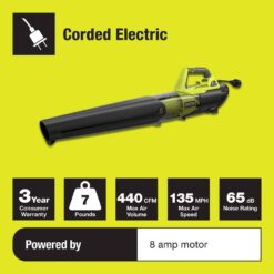 RYOBI 18 in. 10 Amp Electric Corded String Trimmer and 8 Amp Jet Fan Blower Kit RY41135-RY421021