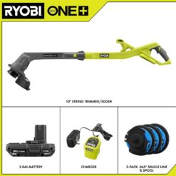 RYOBI ONE+ 18V 10 in. Cordless Battery String Trimmer/Edger 2.0 Ah Battery and Charger kit with ONE+ 0.065 Spool (3-Pack) PCLST01K-AC14RL3A