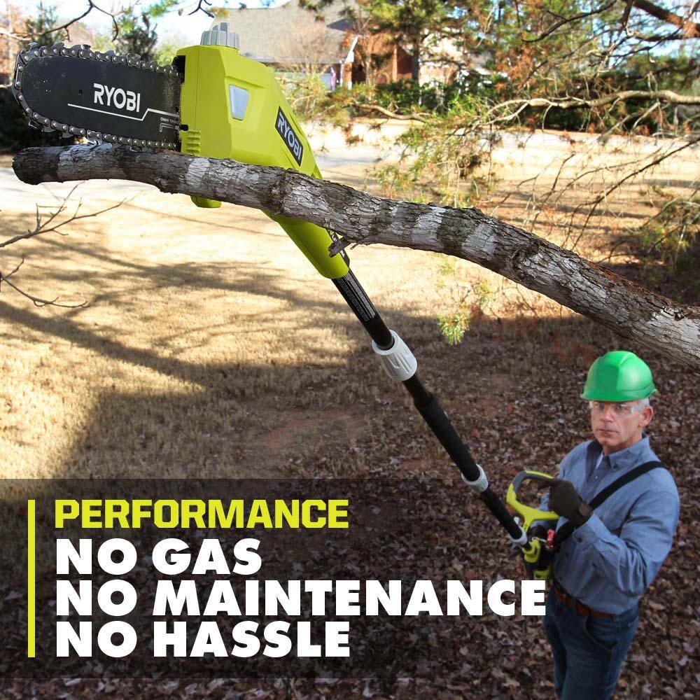 RYOBI 40V 10 in. Cordless Battery Pole Saw, Bar and Chain Oil with Extra Chain RY40506BTL-RY10C1-RYBIO24