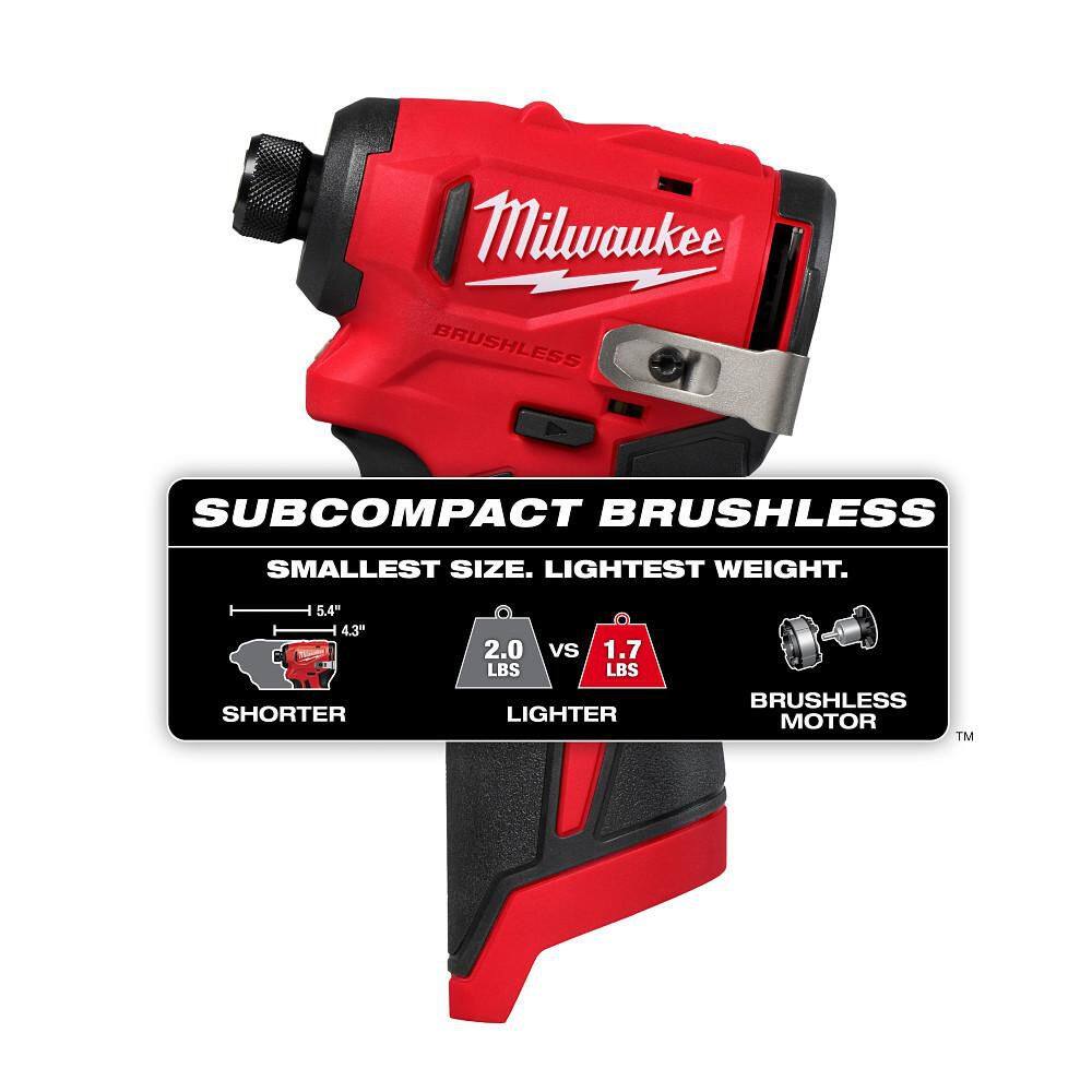 Milwaukee M12 12V Lithium-Ion Subcompact Brushless Cordless 1/4 in. Hex Impact Driver (Tool-Only) 3450-20