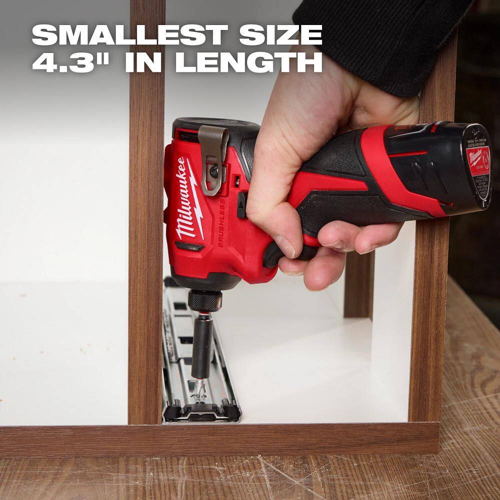Milwaukee M12 12V Lithium-Ion Subcompact Brushless Cordless 1/4 in. Hex Impact Driver (Tool-Only) 3450-20