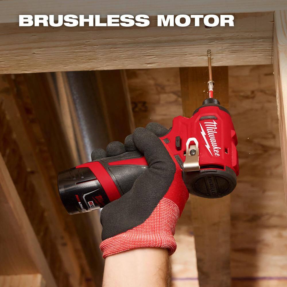 Milwaukee M12 12V Lithium-Ion Subcompact Brushless Cordless 1/4 in. Hex Impact Driver (Tool-Only) 3450-20