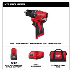Milwaukee M12 12-Volt Lithium-Ion Brushless Cordless Subcompact Brushless Drill Driver Kit 3401-22