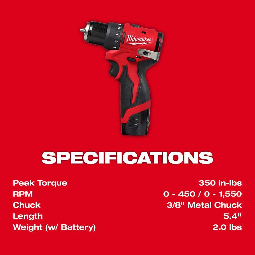 Milwaukee M12 12-Volt Lithium-Ion Brushless Cordless Subcompact Brushless Drill Driver Kit 3401-22