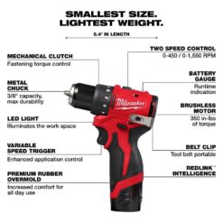 Milwaukee M12 12-Volt Lithium-Ion Brushless Cordless Subcompact Brushless Drill Driver Kit 3401-22