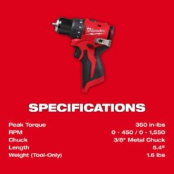 Milwaukee M12 12V Lithium-Ion Subcompact Brushless Cordless 3/8 in. Drill Driver (Tool-Only) 3401-20