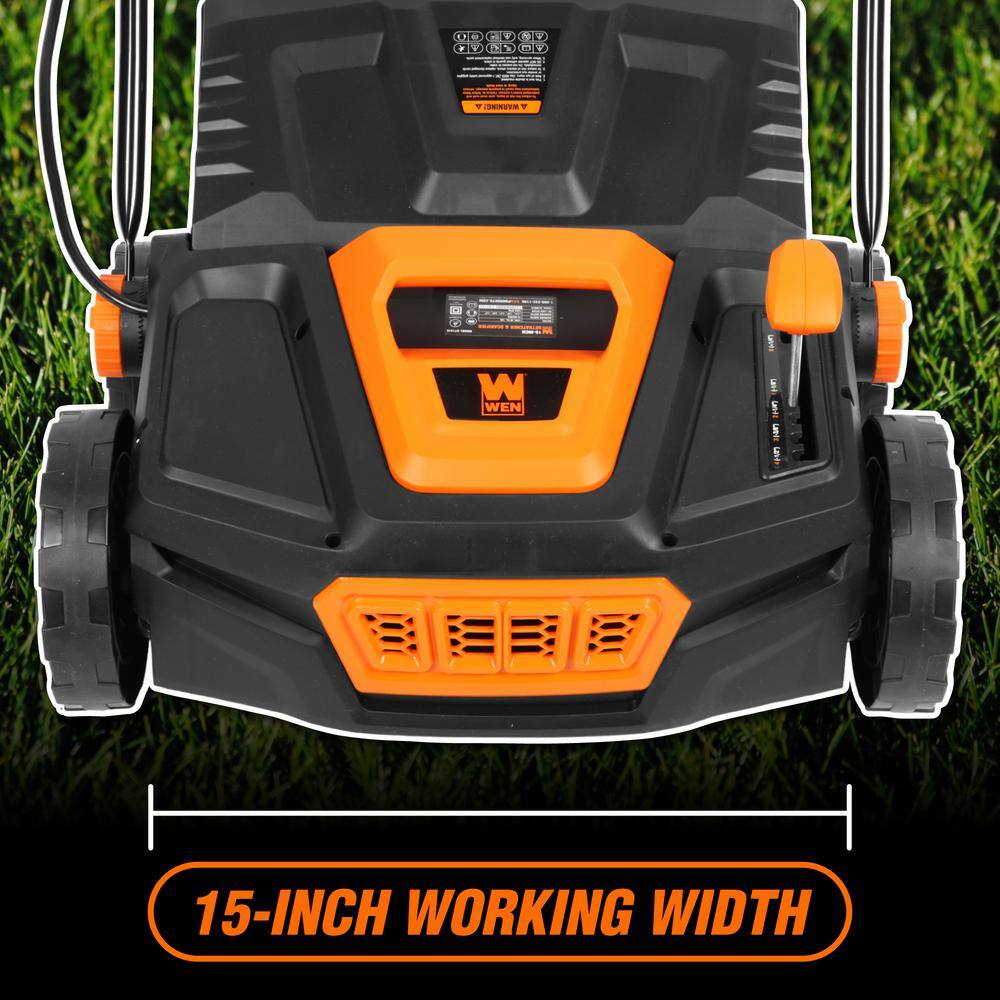 WEN 15 in. 13 Amp 2-in-1 Electric Dethatcher and Scarifier with Collection Bag DT1315