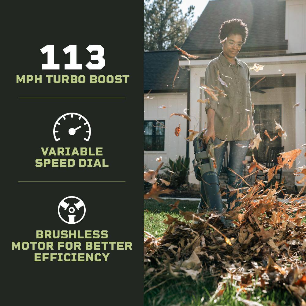 Green Machine 62-Volt 113 MPH 600 CFM Battery Lithium-Ion Brushless Cordless Handheld Leaf Blower GMLB6202-TO