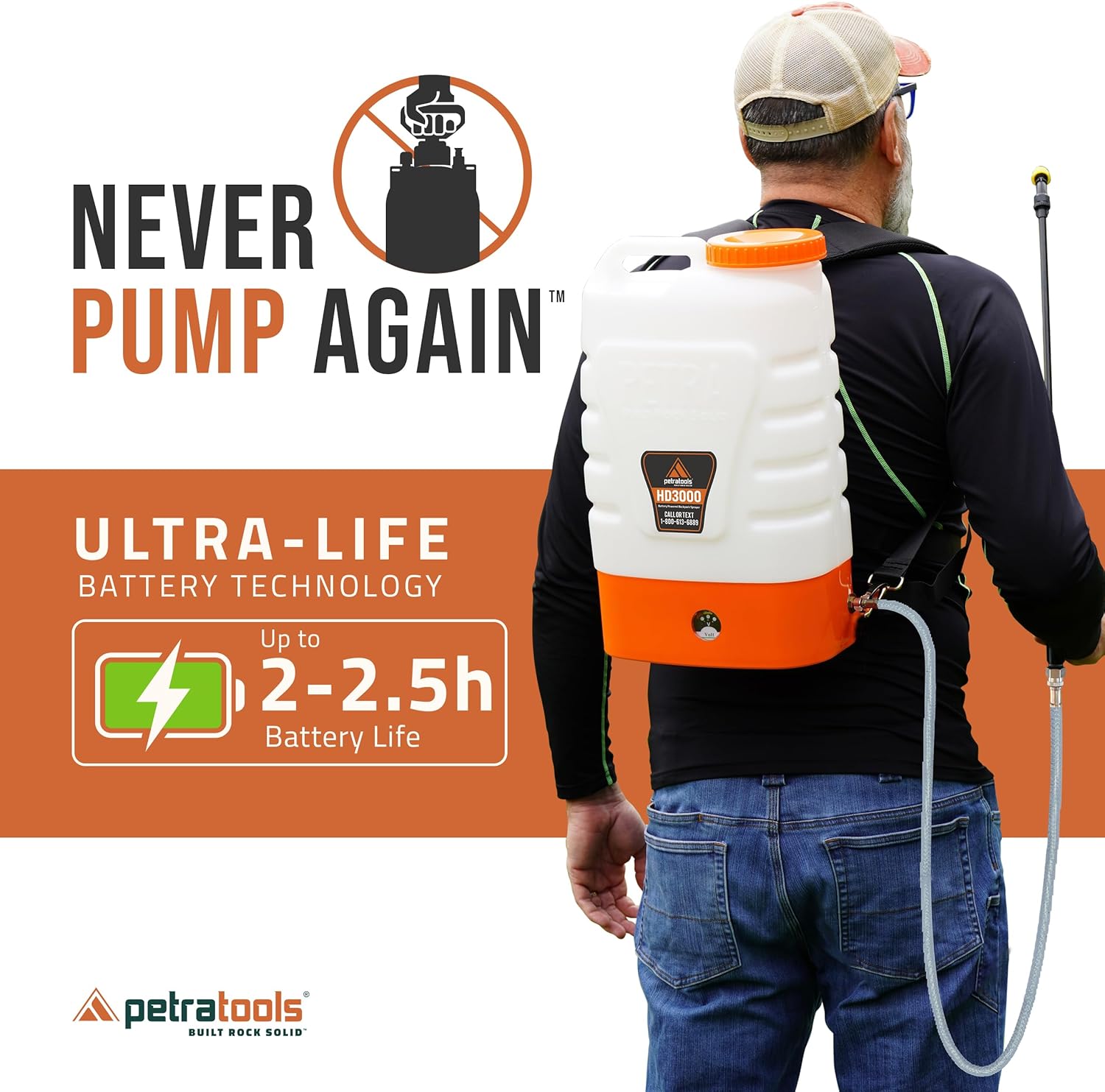 PetraTools 3 Gallon Battery Powered Backpack Sprayer in Lawn and Garden - HD3000 - Electric Sprayer w/ 6 Spray Nozzles & 80PSI (3 Gallon)
