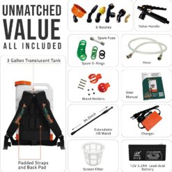 PetraTools 3 Gallon Battery Powered Backpack Sprayer in Lawn and Garden - HD3000 - Electric Sprayer w/ 6 Spray Nozzles & 80PSI (3 Gallon)
