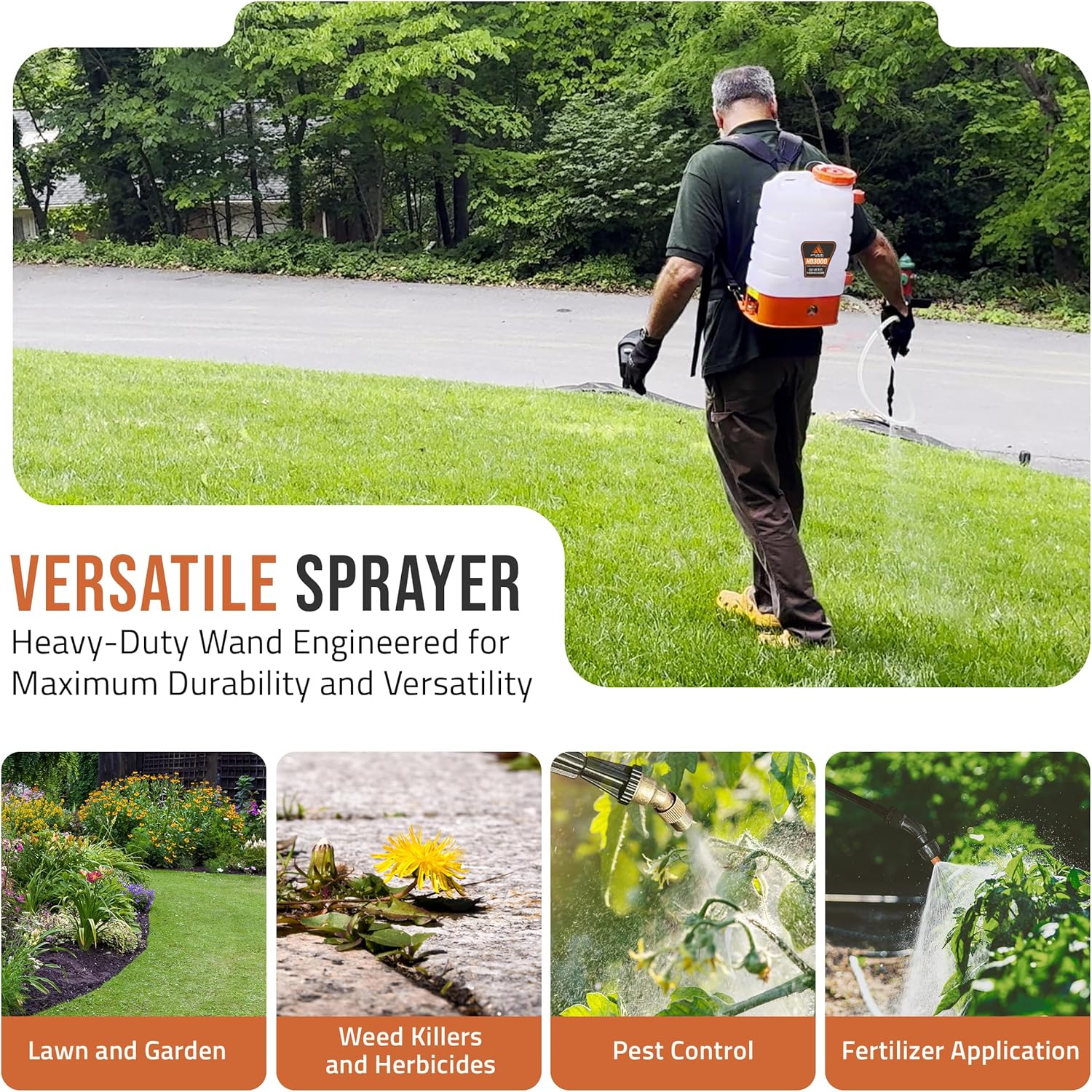 PetraTools 3 Gallon Battery Powered Backpack Sprayer in Lawn and Garden - HD3000 - Electric Sprayer w/ 6 Spray Nozzles & 80PSI (3 Gallon)