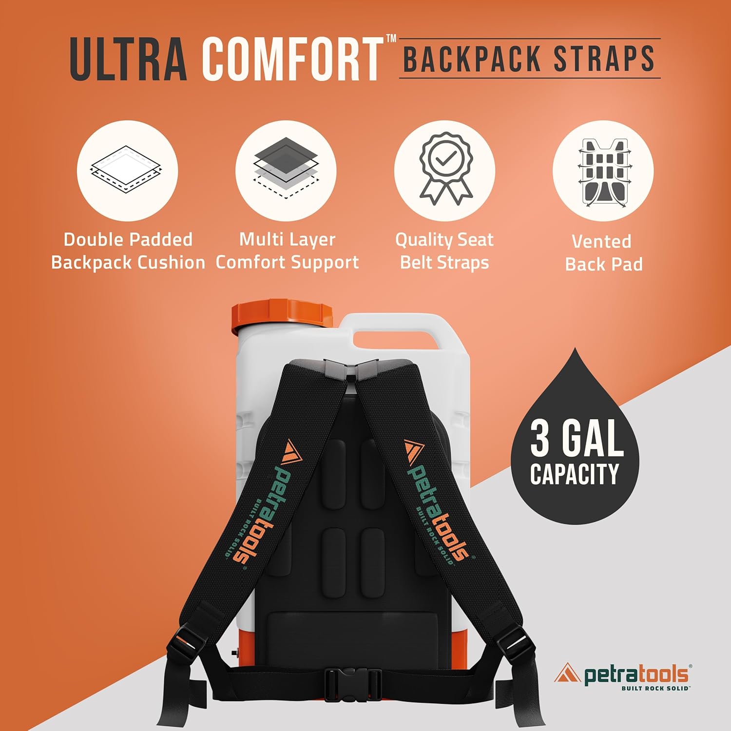 PetraTools 3 Gallon Battery Powered Backpack Sprayer in Lawn and Garden - HD3000 - Electric Sprayer w/ 6 Spray Nozzles & 80PSI (3 Gallon)