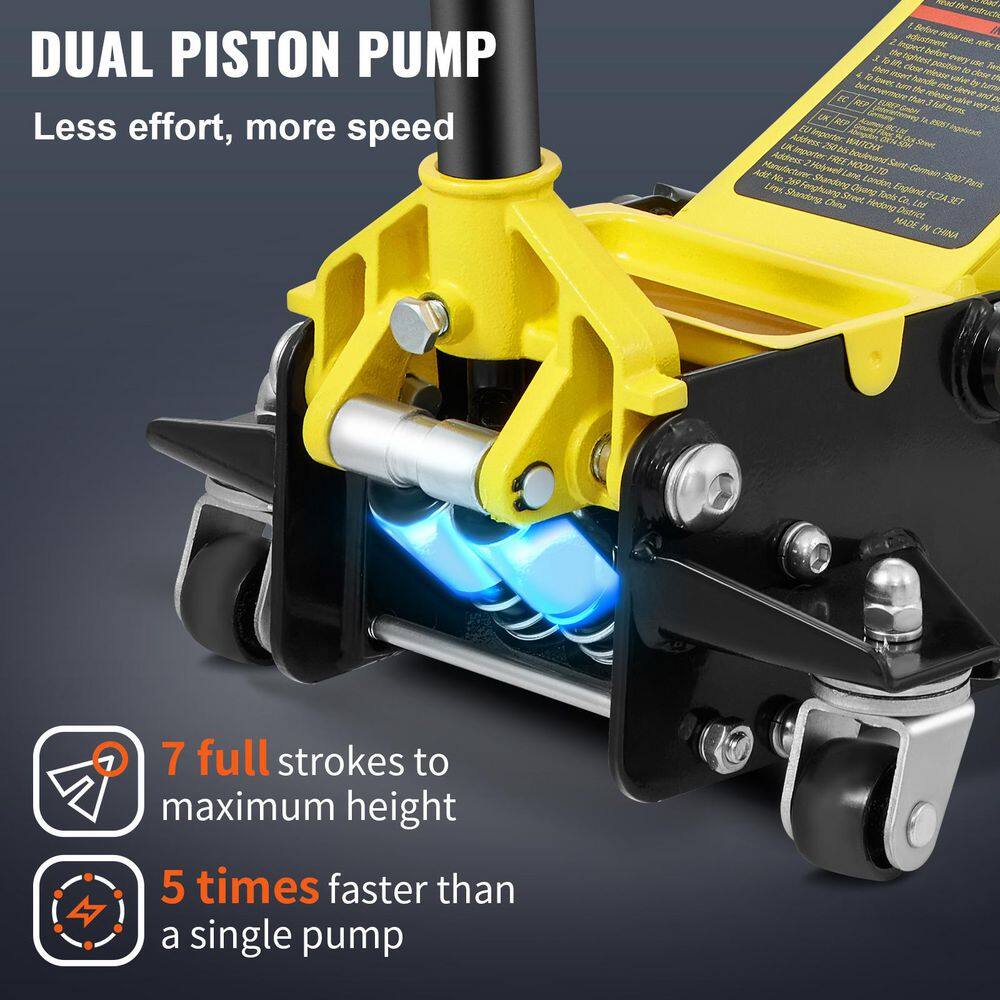 SKYSHALO Floor Jack, 3 Ton Low Profile Floor Jack, Heavy-duty Steel Racing Floor Jack, Floor Jack Lifting Range 3.35-19.69 in.
