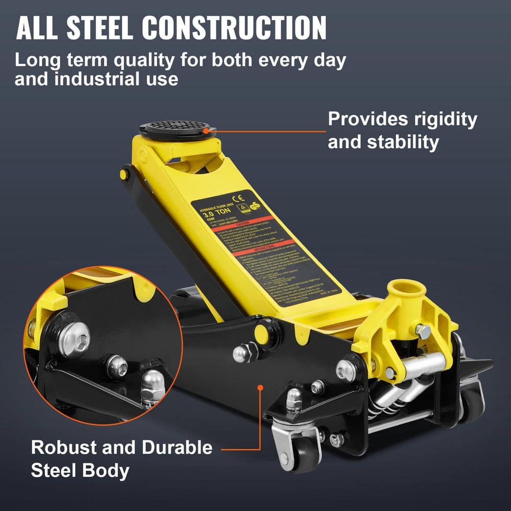 SKYSHALO Floor Jack, 3 Ton Low Profile Floor Jack, Heavy-duty Steel Racing Floor Jack, Floor Jack Lifting Range 3.35-19.69 in.