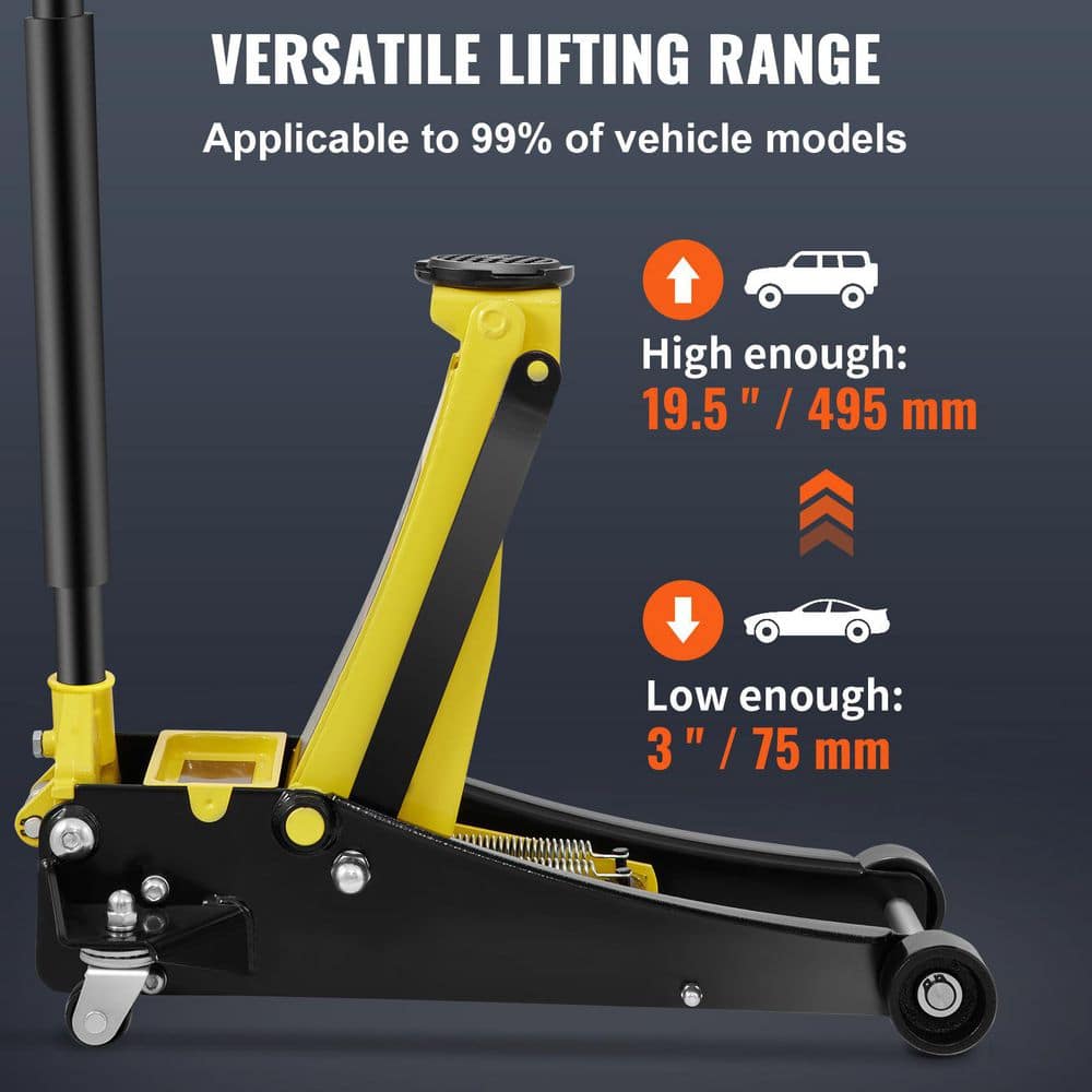 SKYSHALO Floor Jack, 3 Ton Low Profile Floor Jack, Heavy-duty Steel Racing Floor Jack, Floor Jack Lifting Range 3.35-19.69 in.