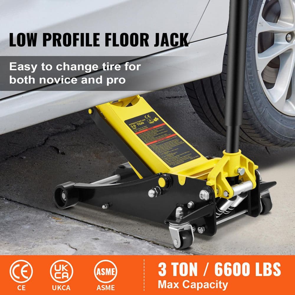 SKYSHALO Floor Jack, 3 Ton Low Profile Floor Jack, Heavy-duty Steel Racing Floor Jack, Floor Jack Lifting Range 3.35-19.69 in.