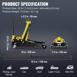 SKYSHALO Floor Jack, 3 Ton Low Profile Floor Jack, Heavy-duty Steel Racing Floor Jack, Floor Jack Lifting Range 3.35-19.69 in.