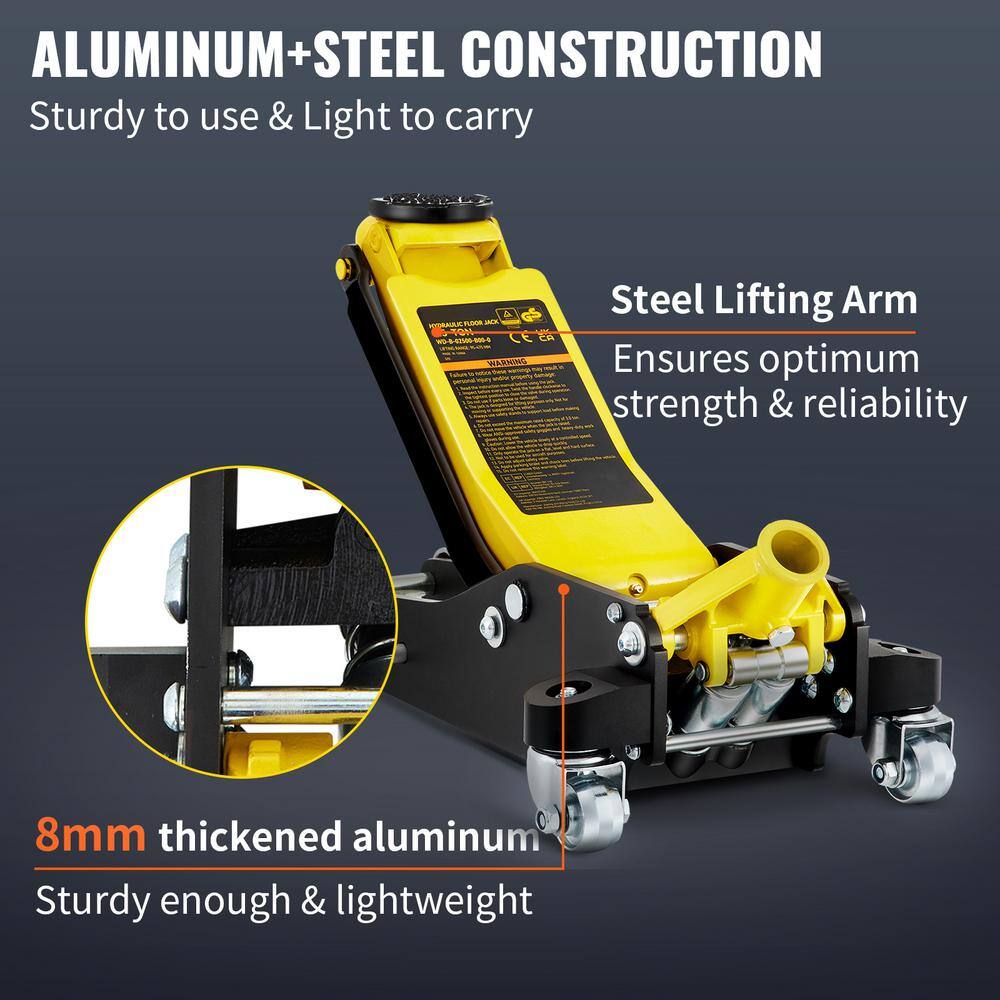 SKYSHALO Floor Jack, 2.5 Ton Low Profile Floor Jack, Aluminum and Steel Racing Floor Jack with Dual Pistons Quick Lift Pump
